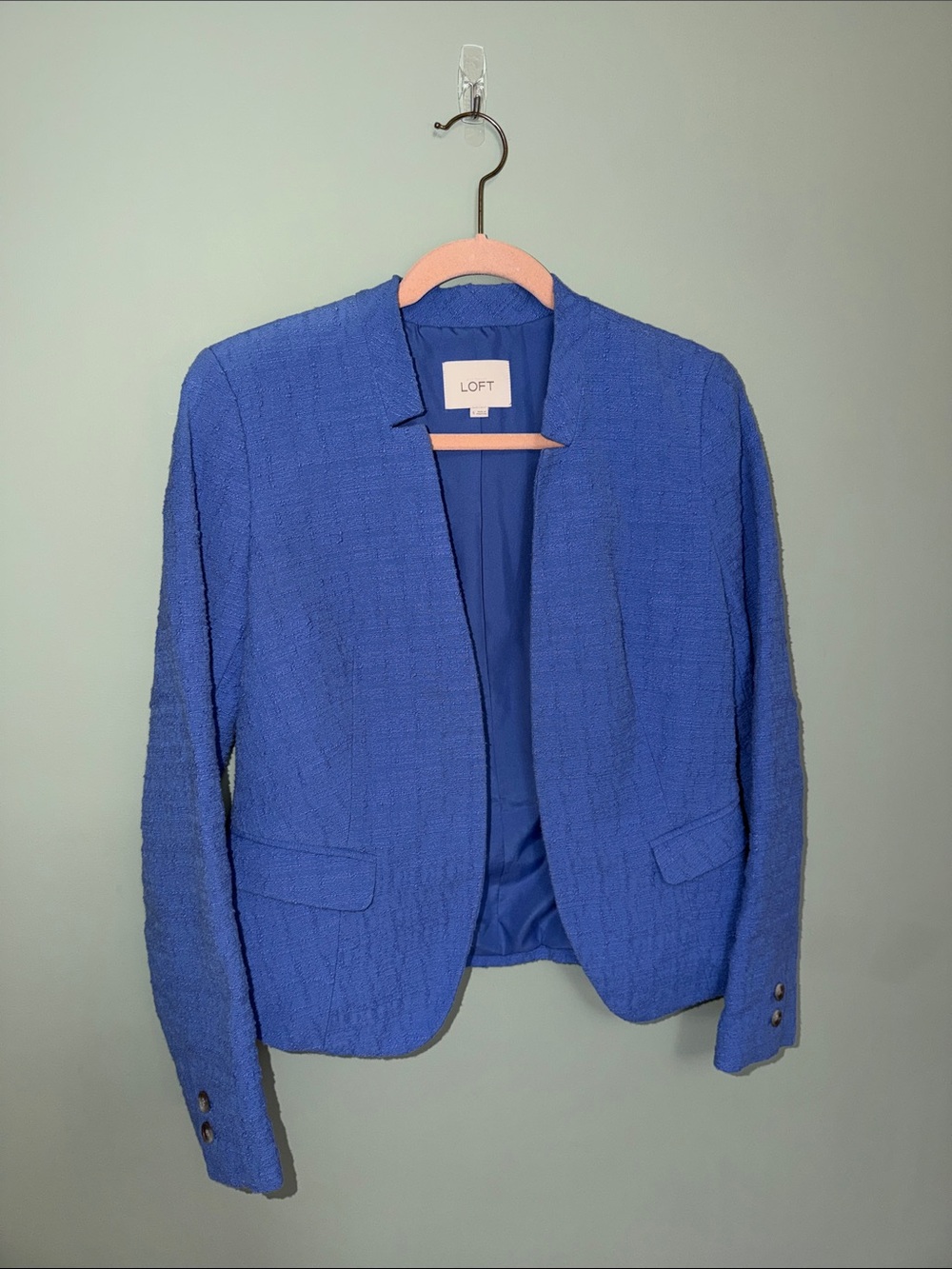 LOFT Textured Blue Blazer Size 6 Open Front Cropped Jacket